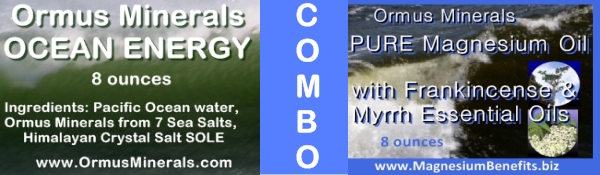 Combo Set Ormus Minerals Ocean Energy & PURE Magnesium Oil with Frankincense & Myrrh Essential Oil 8 oz